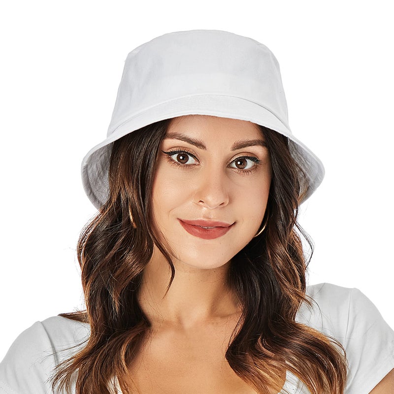 Umeepar Unisex 2 Pack Cotton Bucket Hat Packable Sun Hat for Men Women (2 Pack White) - Image 4